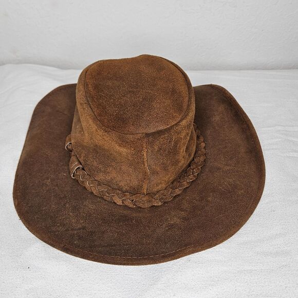 Minnetonka Brown Suede Leather Hat with Braided Band & Bendable Brim Size M - Picture 3 of 5